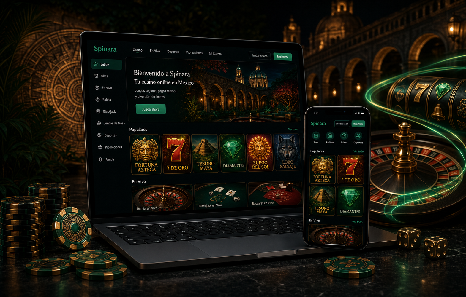 Spinara con casino móvil y escritorio para usuarios MX.